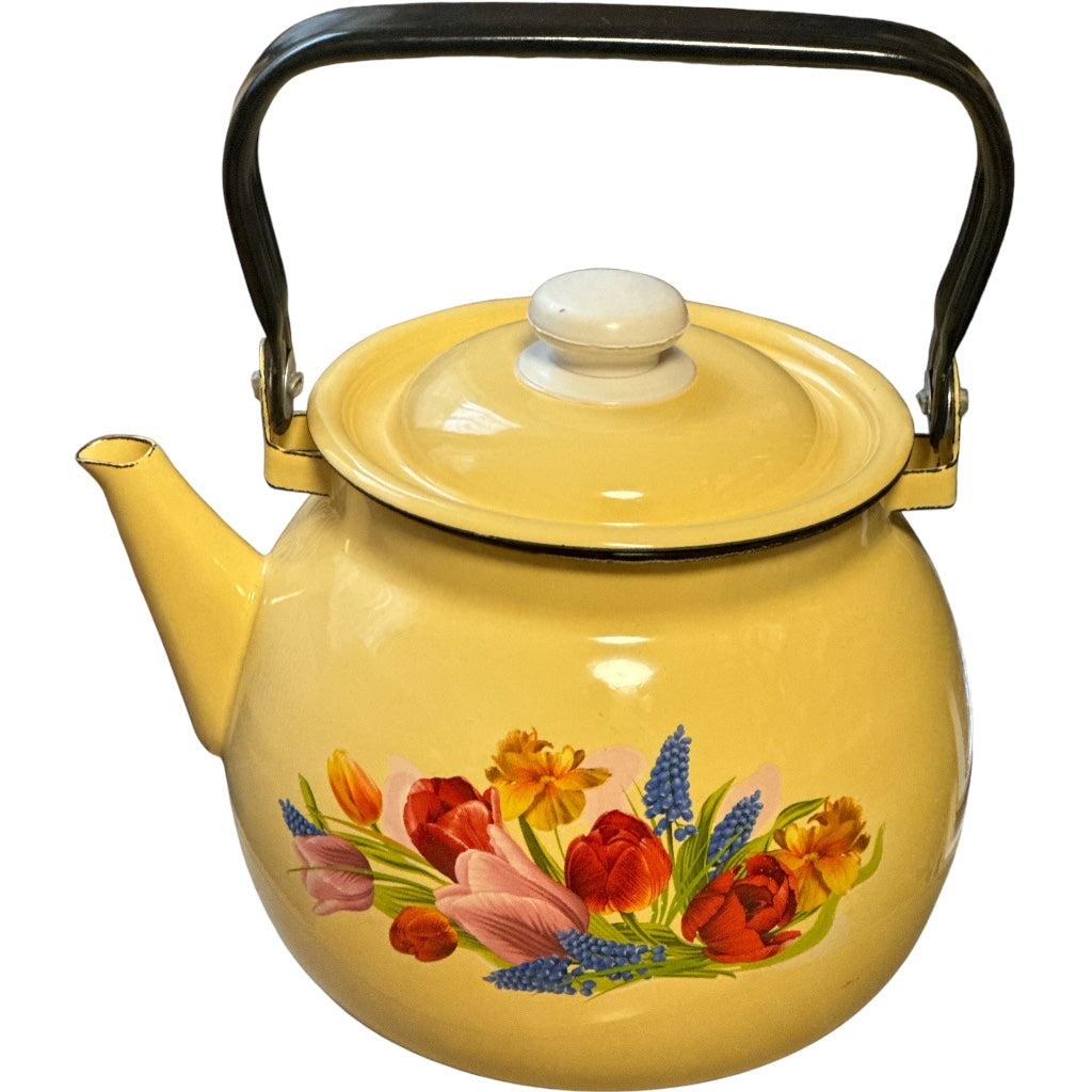 Teekanne, emailliert, 3,5 L "Blumenstrauß", Gelb , sphärisch Wasserkessel